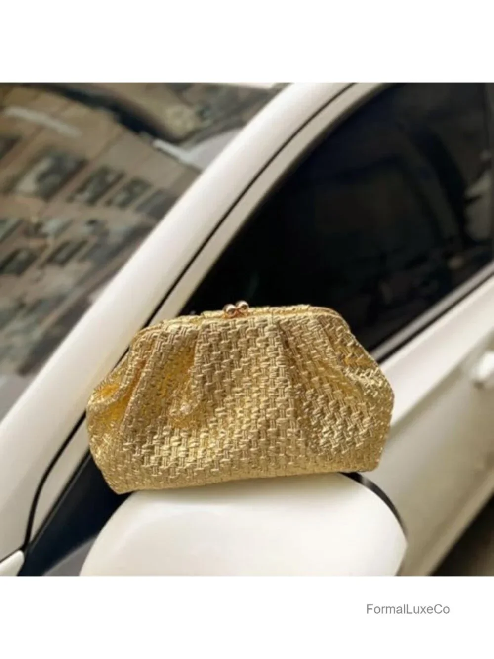 Elegant Woven Clutch Purse with Chain Strap Faux Leather Evening Bag